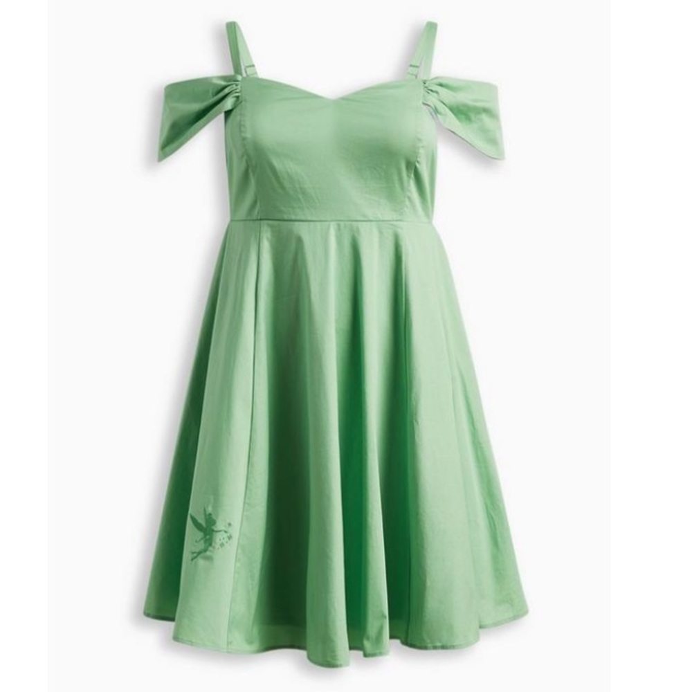 TORRID NWT DISNEY TINKERBELL STRETCH POPLIN OFF SHOULDER DRESS HALLOWEEN COSTUME